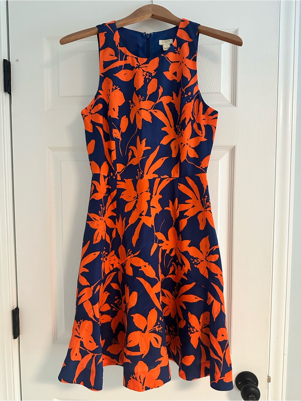 J. Crew Navy Dress with Bright Orange Floral Print, size 0